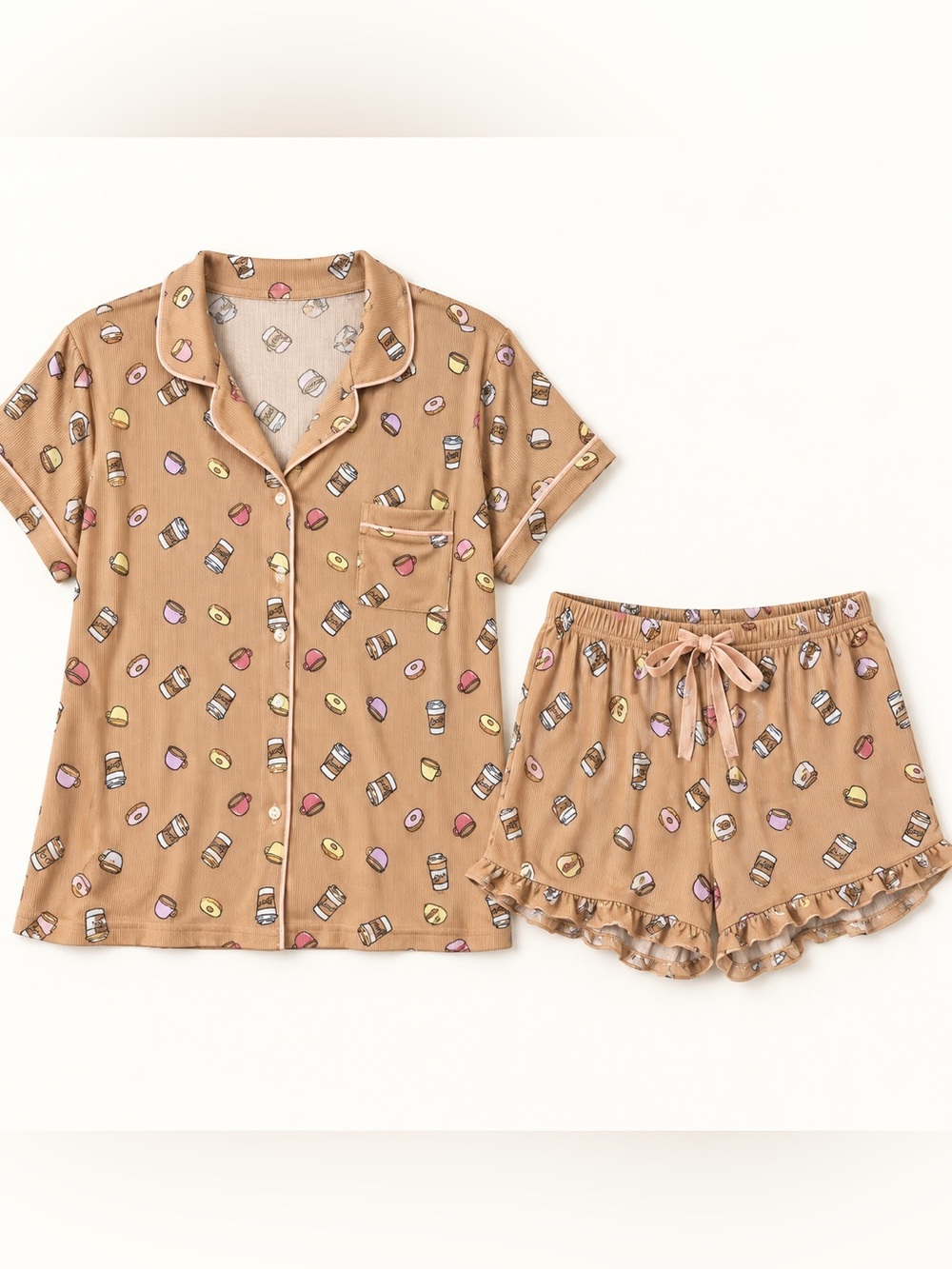 Sleep, plz Coffee & Donut Short Pajama Set XL NWT